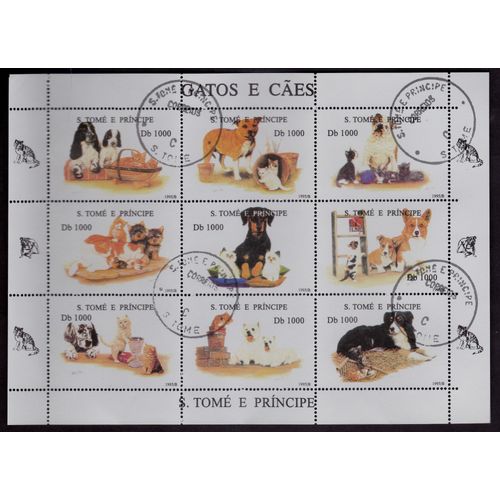 Bloc De 9 Timbres  Obliteres Chiens