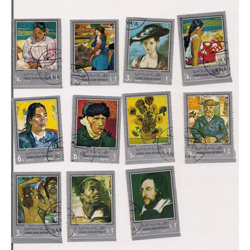 Yemen- Lot De 11 Timbres Oblitérés Thème Peinture