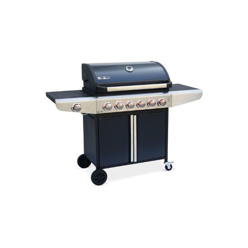 Barbecue A Gaz Sur Roulette 7 Bruleur Feu Latéral Tablette Latérales Thermomètre Rangement Placard Plancha
