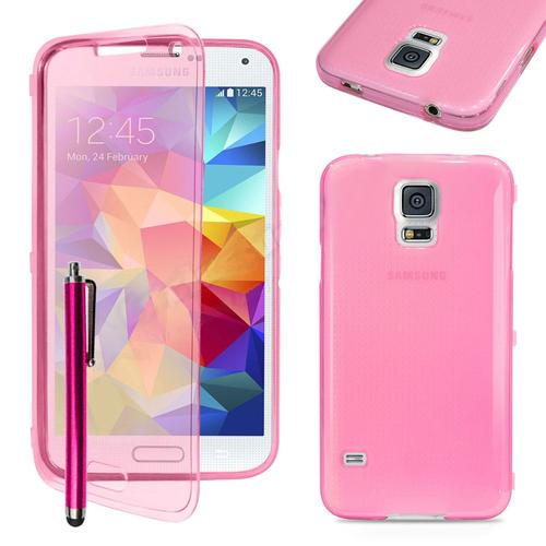 Samsung Galaxy S5 Mini G800f G800h: Coque Etui Housse Pochette Silicone Gel Portfeuille Livre Rabat+ Stylet- Rose