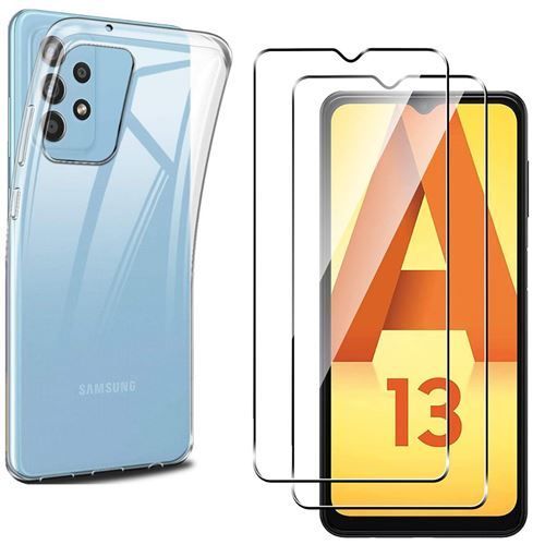 Hqselection® Coque Pour Samsung Galaxy A13 4g Transparente Silicone En Gel Tpu Souple + 2 Verre Trempé Film Protection Écran - Anti Rayures - Ultra Résistant Dureté 9h