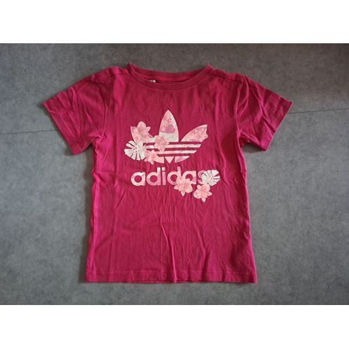 T-Shirt Fille Rose Vif Logo A Fleurs Adidas - 7/8 Ans