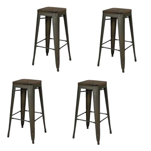 Lot De 4 Tabourets De Bar Vintage Liv - Gris Industriel