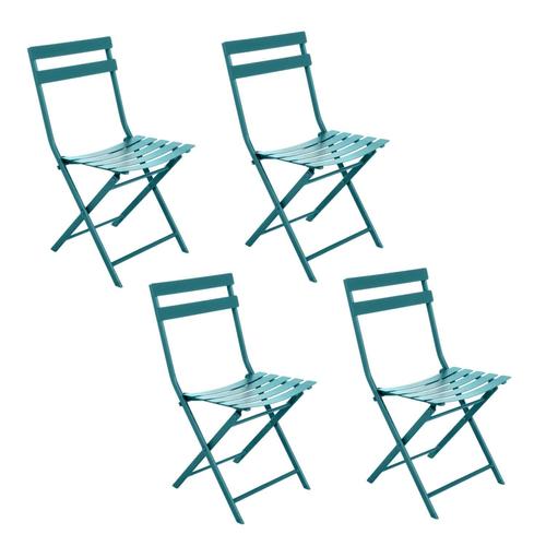 Lot De 4 Chaises De Jardin Pliables En Métal Greensboro - Bleu Canard