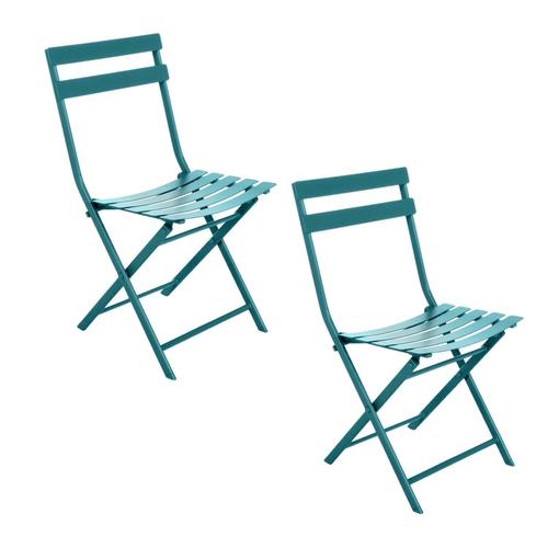 Lot De 2 Chaises De Jardin Pliables En Métal Greensboro - Bleu Canard