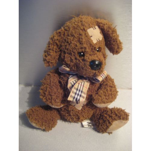 Doudou Peluche Chien Marron Ruban Style Burburry Sandy 17 Cm