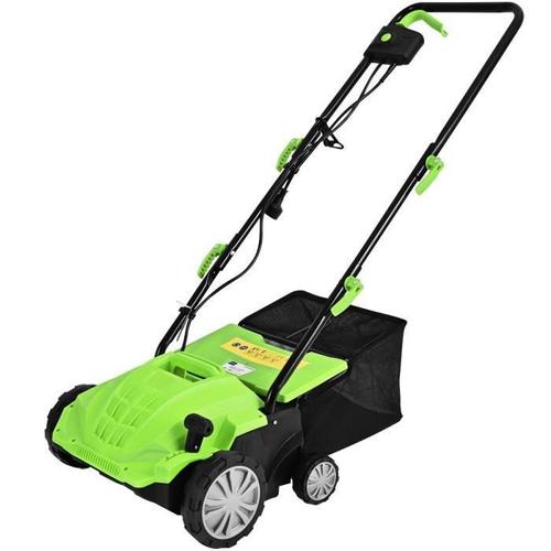 COSTWAY Scarificateur Electrique 1500W-Largeur de Travail 32 cm-Bac de Ramassage 30 L-3 Profondeurs Réglable-2 Lames Amovibles-Vert