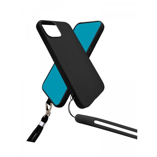 Jaym - Coque Silicone Noire Pour Apple Iphone 14 Plus - Tour De Cou Et Tour De Poignet Inclus - Intérieur 100% Microfibre