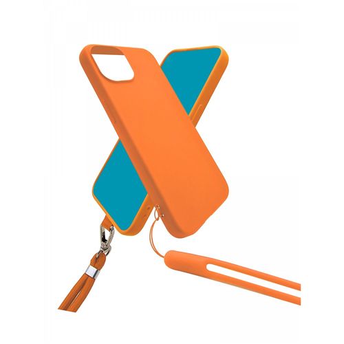 Jaym - Coque Silicone Orange Pour Apple Iphone 14 - Tour De Cou Et Tour De Poignet Inclus - Intérieur 100% Microfibre