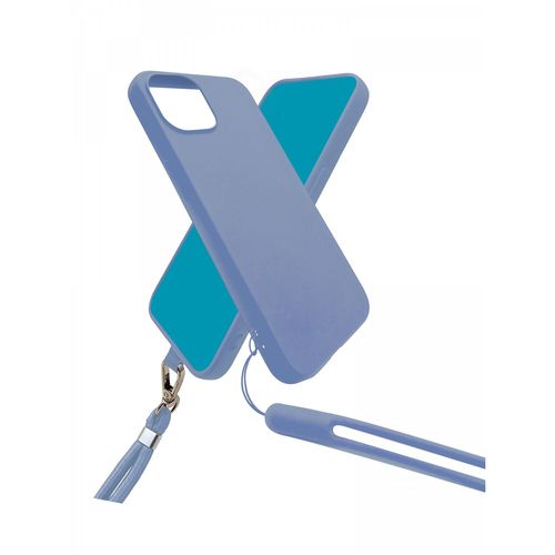 Jaym - Coque Silicone Bleu Gris Pour Apple Iphone 14 Pro - Tour De Cou Et Tour De Poignet Inclus - Intérieur 100% Microfibre