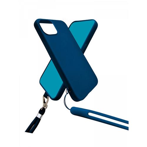 Jaym - Coque Silicone Bleue Pour Apple Iphone 14 Pro Max - Tour De Cou Et Tour De Poignet Inclus - Intérieur 100% Microfibre