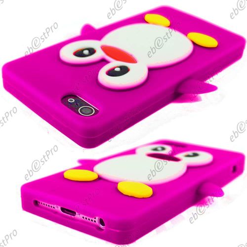 Ebeststar ® Pour Apple Iphone 5s / 5 Housse Silicone Souple Etui Coque Design Pingouin + Film Protection D'écran, Couleur Violet