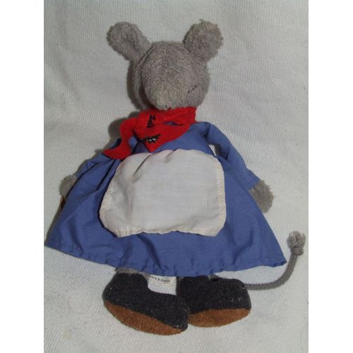 Souris Sigikid Doudou Gris En Robe Bleu Tablier Blanc Peluche De 25 Cm