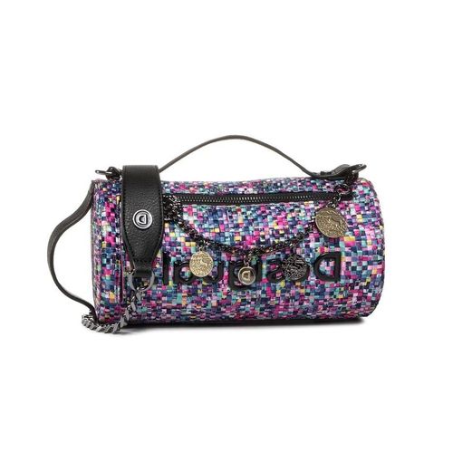 DESIGUAL Sac tressé multicolore polochon bandouliére anse main ou maxi réglable chaîne décorative à monnaies métallisées anciennes D inversé logo 3D 25X13cm mode tendance fantaisie jeune branché