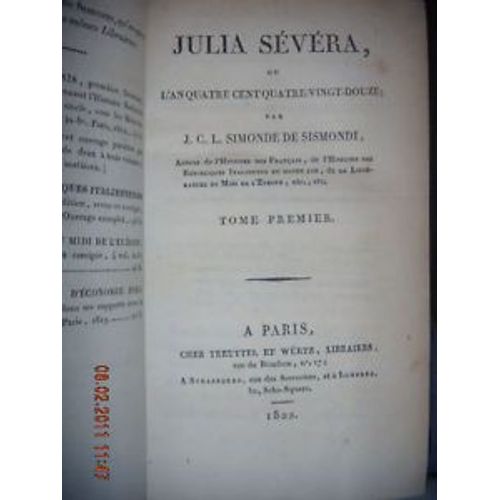 Simonde De Sismondi: Julia Severa Ou L'an 492,1822,3vol