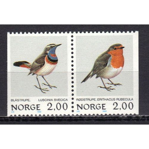 Norvege 1982 : Oiseaux : Lucinia Svecica / Erithacus Rubecula - Série Entière De 2 Timbres Neufs ** Attenants 