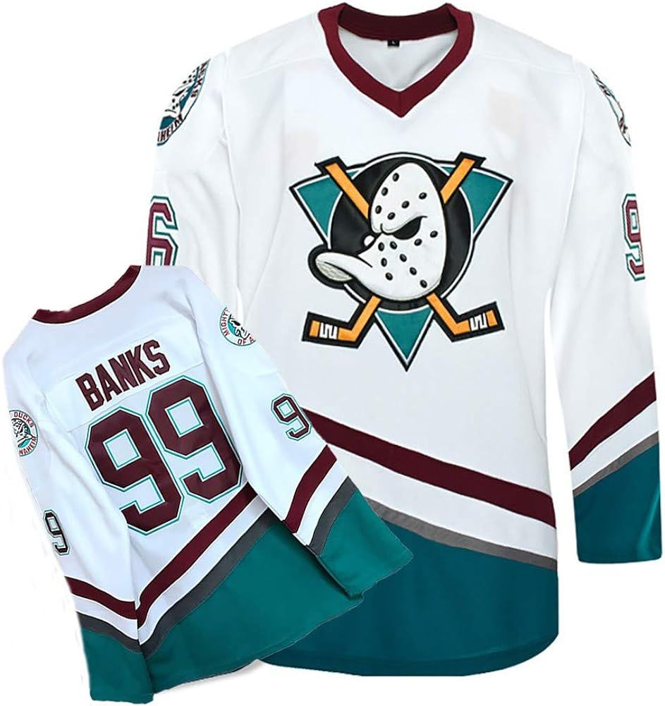 Adam Banks #99 Mighty Ducks Film Hockey Maillot Jerseys Sur Glace Nhl Pour Homme V¿¿Tements Sweatshirts Respirant T-Shirt,M