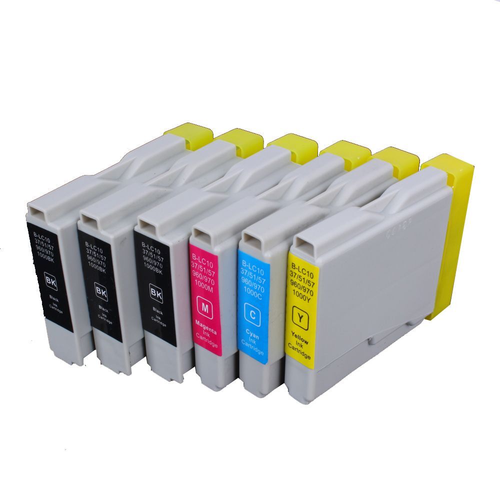 Cartouches D’encre Compatibles Brother LC970/LC1000 – Lot De 6 (2 Cyan, 2 Magenta, 2 Jaune) – Rendement 700 Pages