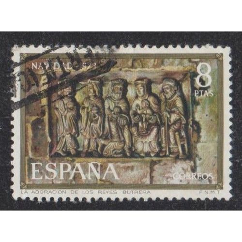 Timbre D'espagne N°1818 Y&t 8 P. Polychrome Noël Sculptures Adoration Des Mages Butrera