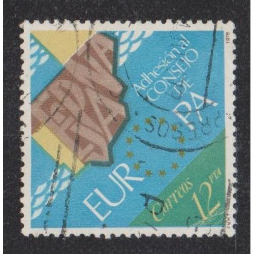 Timbre D'espagne N°2121 Y&t 12 P. Polychrome Et Or Europa Adhésion De L'espagne Au Conseil De L'europe