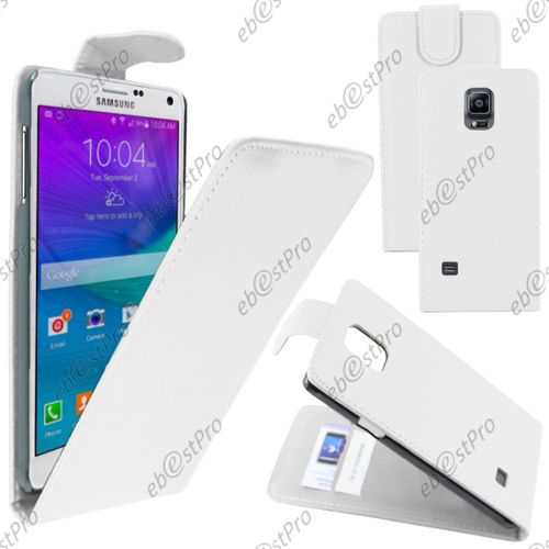 Ebeststar ® Housse Coque Etui Simili Cuir À Rabat Vertical + Film Protection D'écran Pour Samsung Galaxy Note 4 N910f, Couleur Blanc
