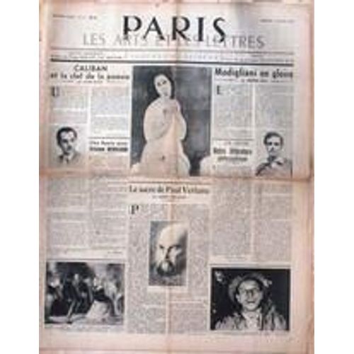 Paris Les Arts Et Les Lettres N° 5 Du 07/01/1946 - Caliban Et La Clef De La Poesie - Modigliani En Gloire - Notre Litterature Philosophique - Tristan Bernard - Le Sacre De Paul Verlaine.