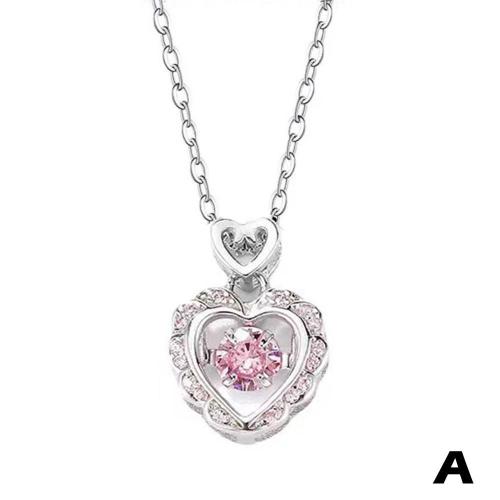 Pink Collier Pendentif Coeur Damour Rose Bijoux A Col Creux En Cristal Cadeaux De Mariage Pink