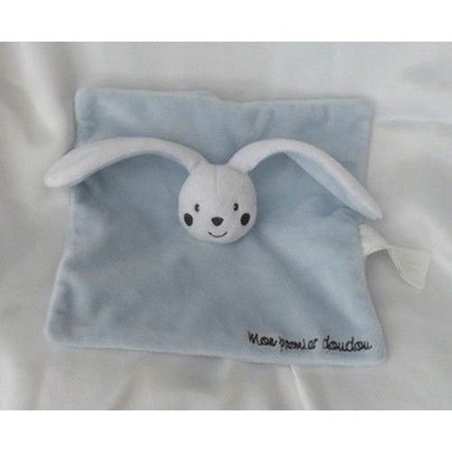 Peluche Doudou Plat Lapin Blanc Bleu Mon Premier Doudou Kimbaloo