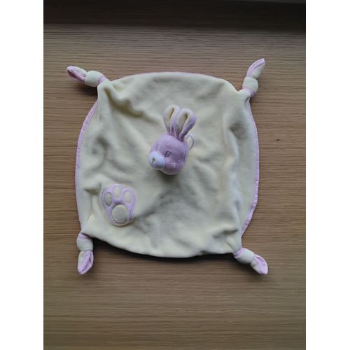 Doudou Plat Lapin Gipsy Jaune Rose Grosse Patte Noeuds