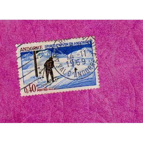 Timbre Andorre Sports D'hiver Station Pas De La Casa 1966