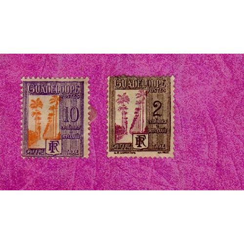 Lot De 2 Timbres Taxe Guadeloupe Allée De Palmiers 1928