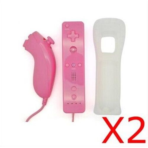 Lot De Deux Wiimote Controleur Manette Wii Mote Remote Nunchuck Housse Pour Wii Rose