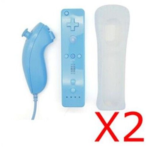 Lot De  Deux Wiimote Controleur Manette Wii Mote Remote Nunchuck Housse Pour Wii Bleu