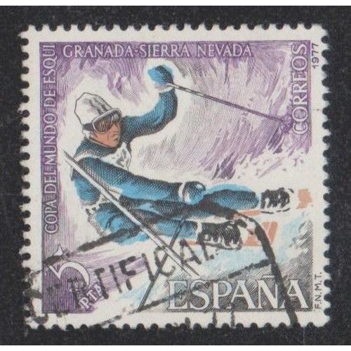 Timbre D'espagne N°2047 Y&t 5 P. Lilas, Noir, Bleu Et Bistre-Brun Championnats Du Monde De Ski À Granada