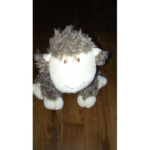 Doudou Mouton Nature Et Découverte Gris Beige Assis Frissé