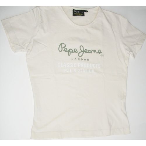 T-Shirt Pepe Jeans Beige Taille S Logo Sur Le Devant