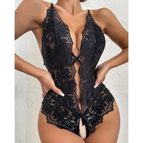 Body Sexy Plongeant En Dentelle Florale Taille Sm