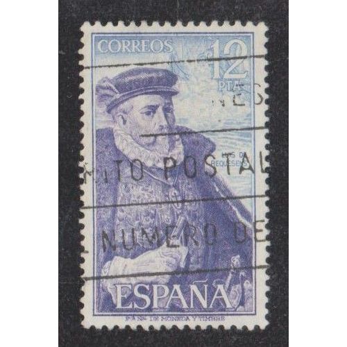 Timbre D'espagne N°1955 Y&t 12 P. Bleu Pâle Et Lilas Navigateurs Luis De Requesens