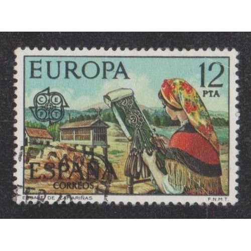 Timbre D'espagne N°1962 Y&t 12 P. Polychrome Europa Oeuvres Artisanales Dentelle De Camarinas