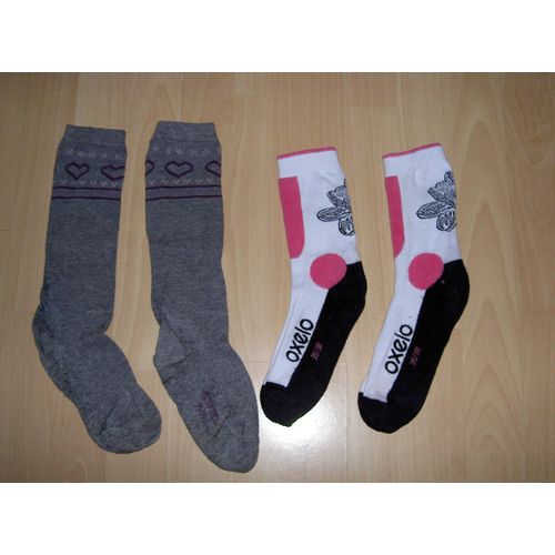 Lot De 2 Paires De Chaussettes Hautes Une Grise Et Une Rose Blanche Et Noire Vertbaudet Et Oxelo Taille 35 _ 37 Soit 10 Ans