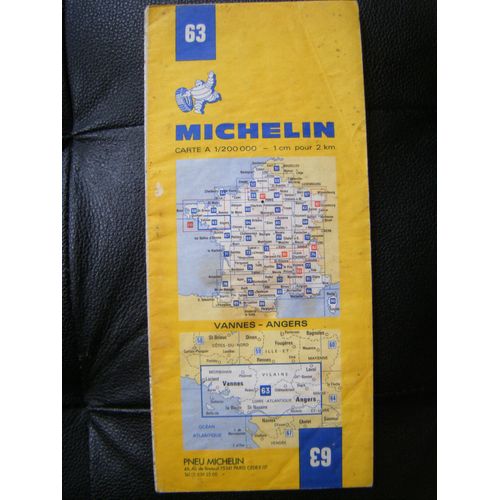 Carte Michelin N° 63 De 1976 -Vannes-Angers