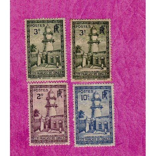 Lot De 4 Timbres Cote Francaise Des Somalis Mosquée De Djibouti 1938
