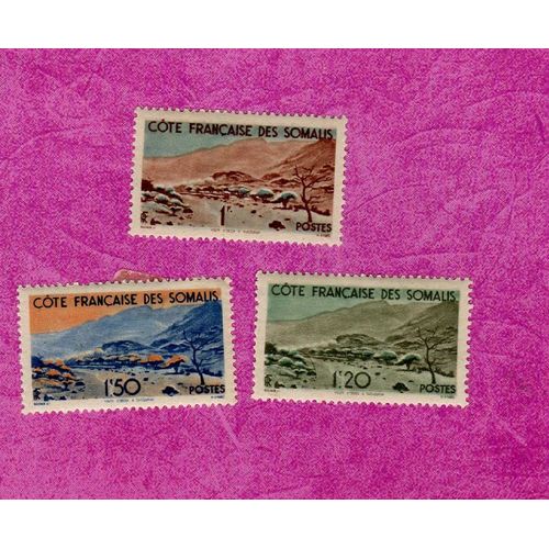 Lot De 3 Timbres Cote Francaise Des Somalis Route D'obock À Tadjourah 1947