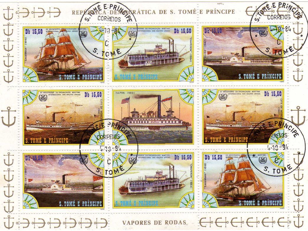 Planche De 9 Timbres Sao Tome Et Principe Bateaux Voiliers