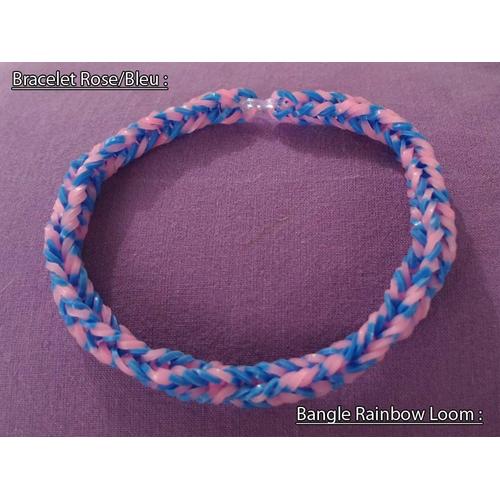 Bracelet Bangle Fait Main Rainbow Loom Bands Elastiques Rose Bleu Handmade B7