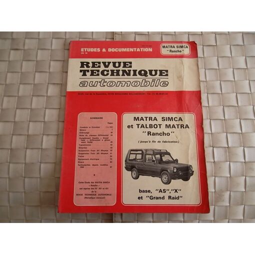Manuel De Réparation Matra Simca Rancho - Revue Technique D'occasion - Pour Collectionneurs