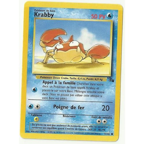 Pokémon - Extension Fossile - Krabby - 51/62 - 50 Pv - Commune