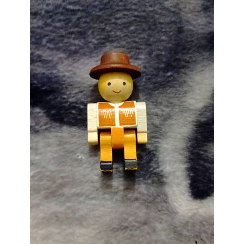 Figurine En Bois Articulée Marron/Crème Vintage Années 80.