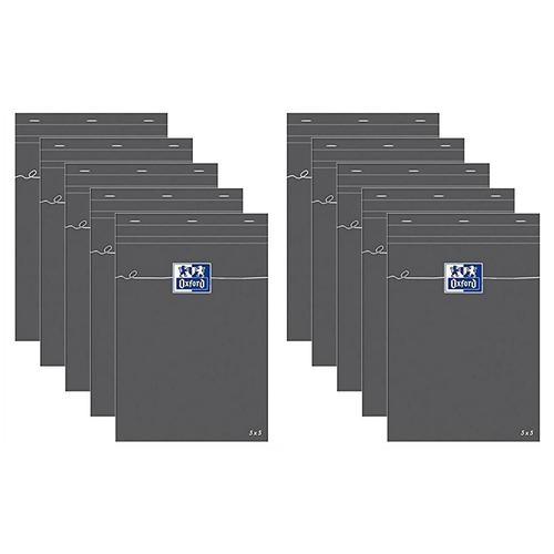 Oxford Lot De 10 Bloc-Notes A5 Quadrillé 80 Feuilles 80g Modèle Gris