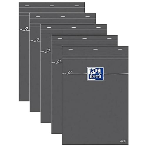 Oxford Lot De 5 Bloc-Notes A5 Quadrillé 80 Feuilles 80g Modèle Gris